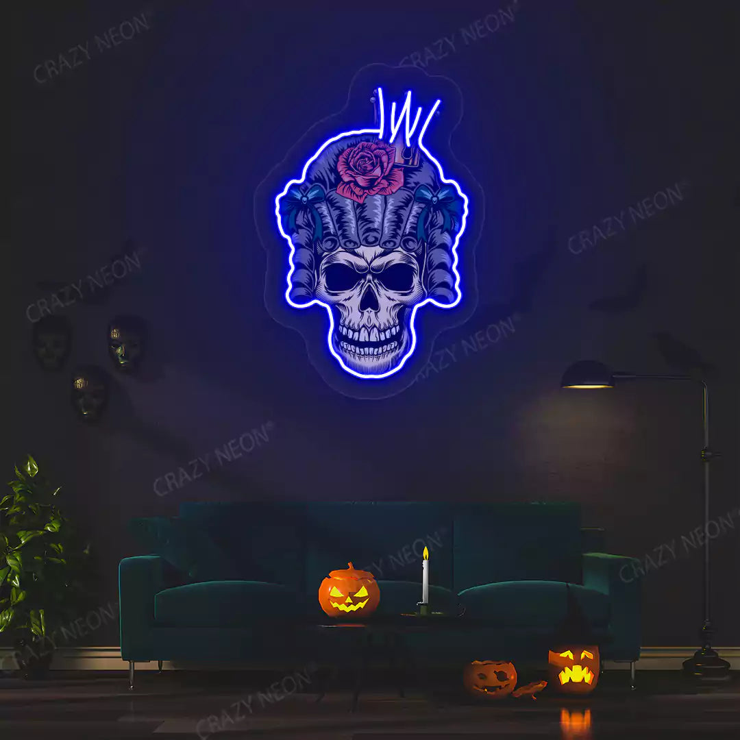 Rose Crown Skull Neon Artwork | Blue