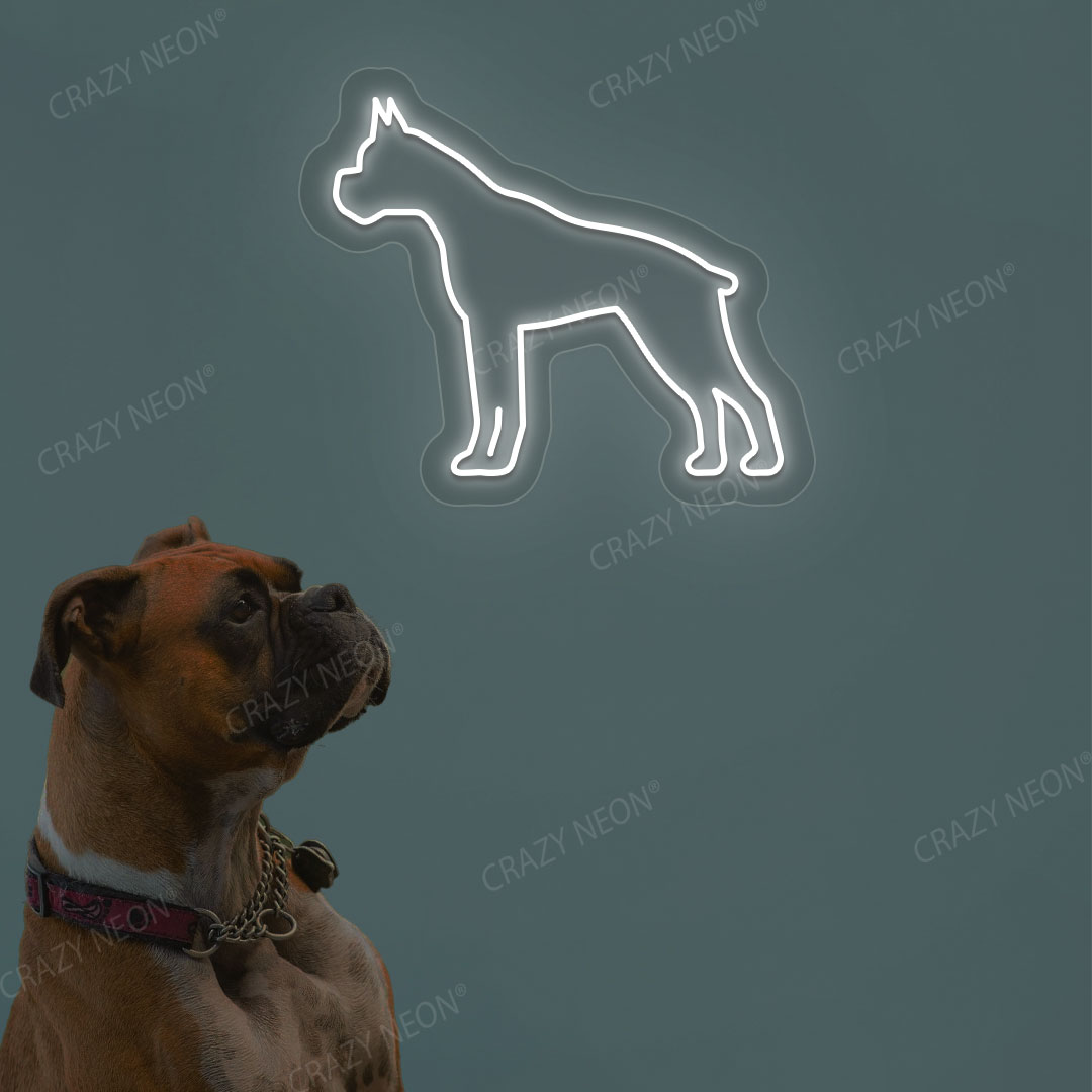 Boxer Dog Neon Sign | White
