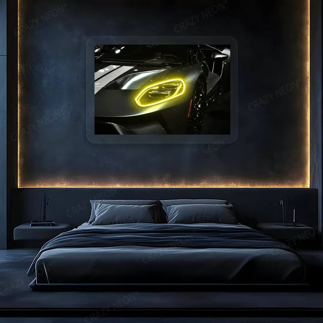GT supercar Headlight Neon Artwork | Yellow