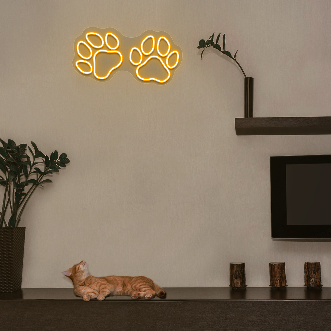 Paw Print Glow Neon Sign | Orange