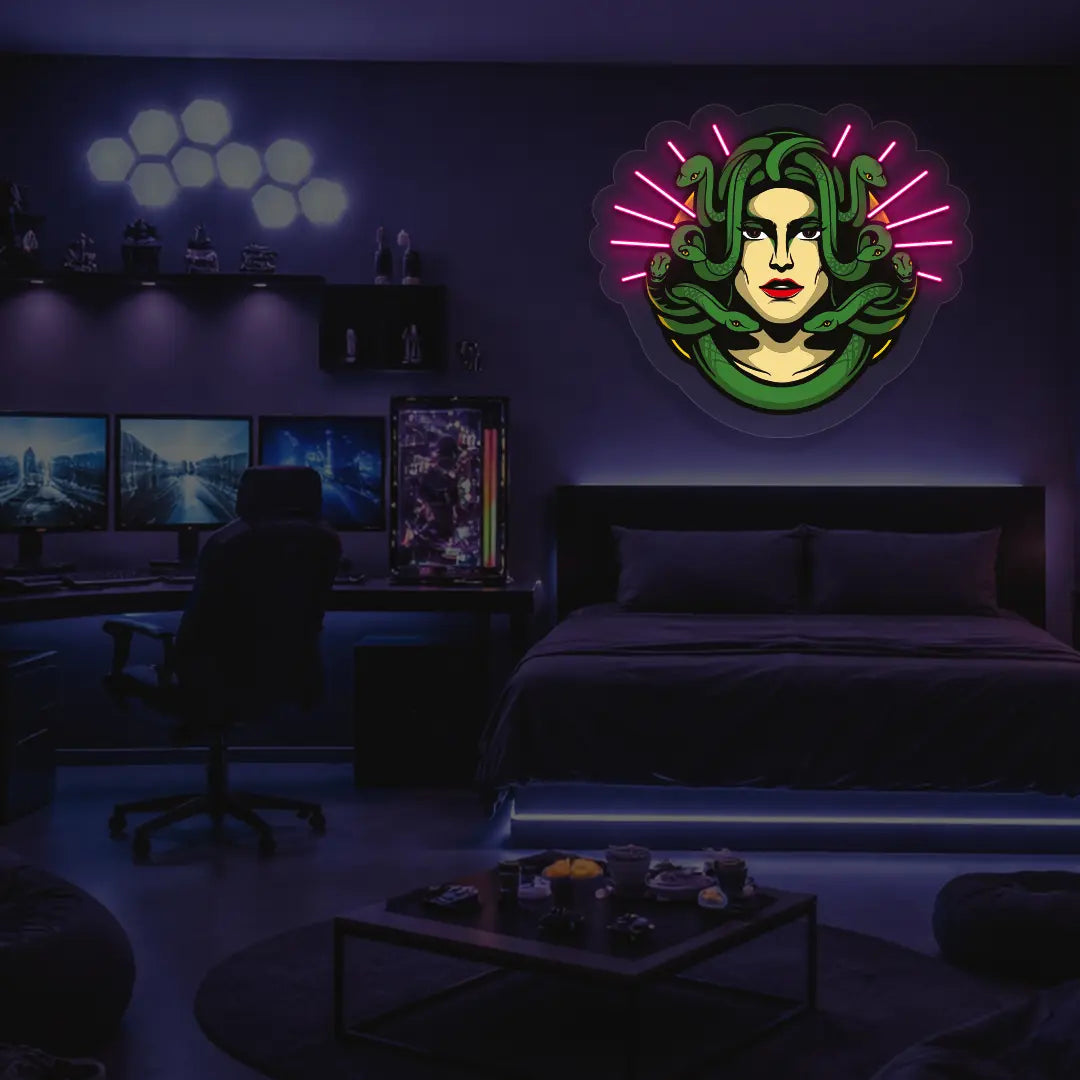 Medusa Head Snake Neon Artwork in Pink color