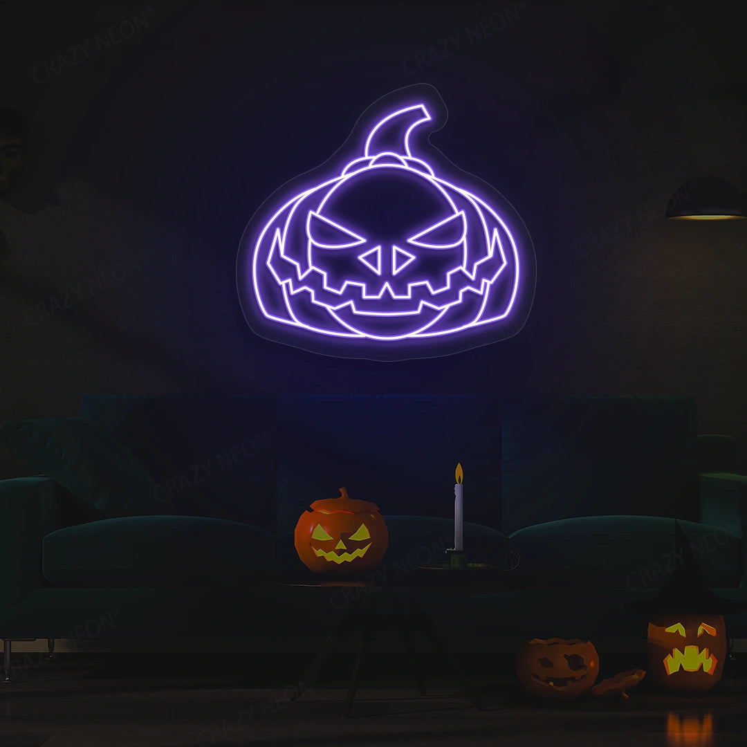 Evil Pumpkin Face Neon Sign | Purple
