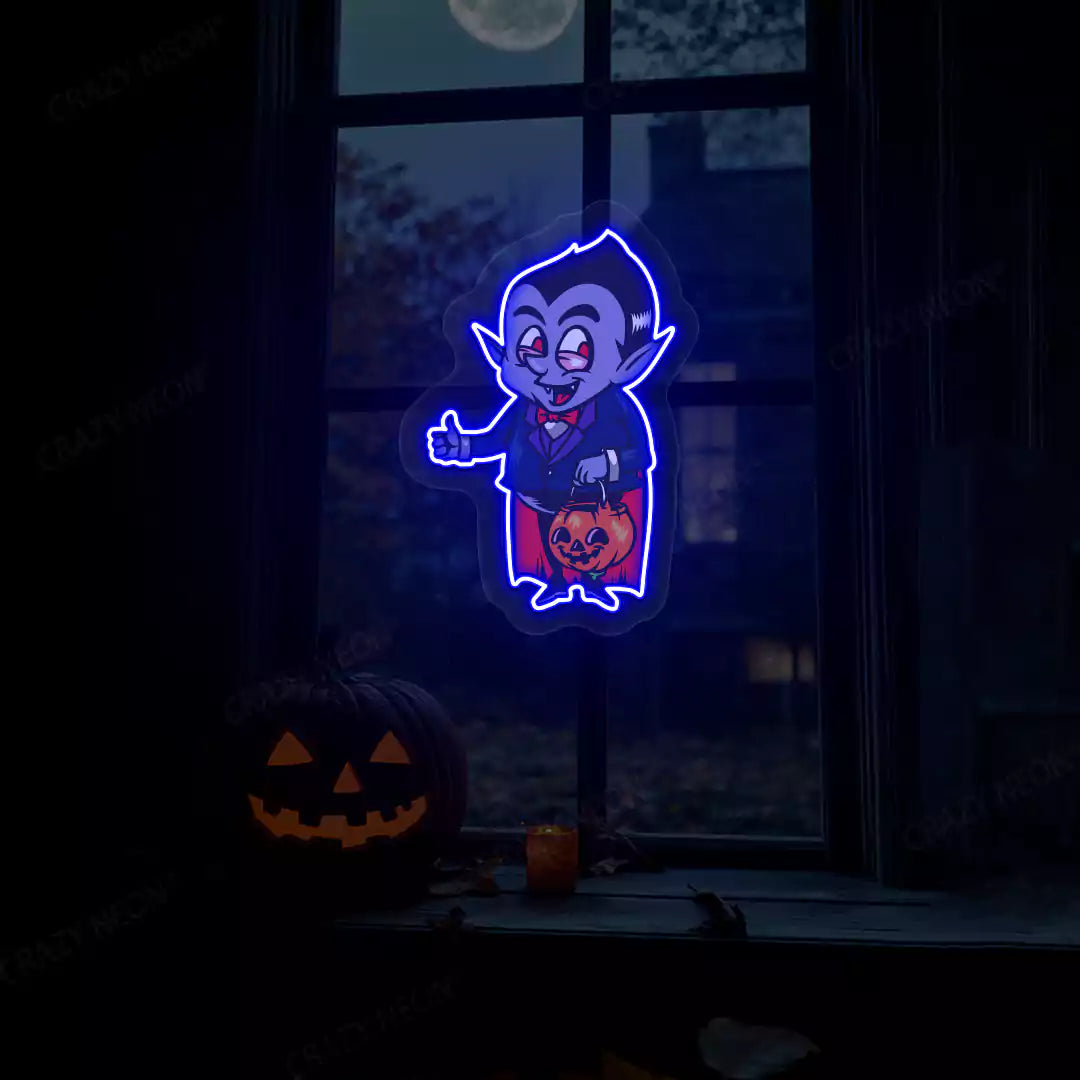 Trick-or-Treat Vampire Neon Artwork | Blue