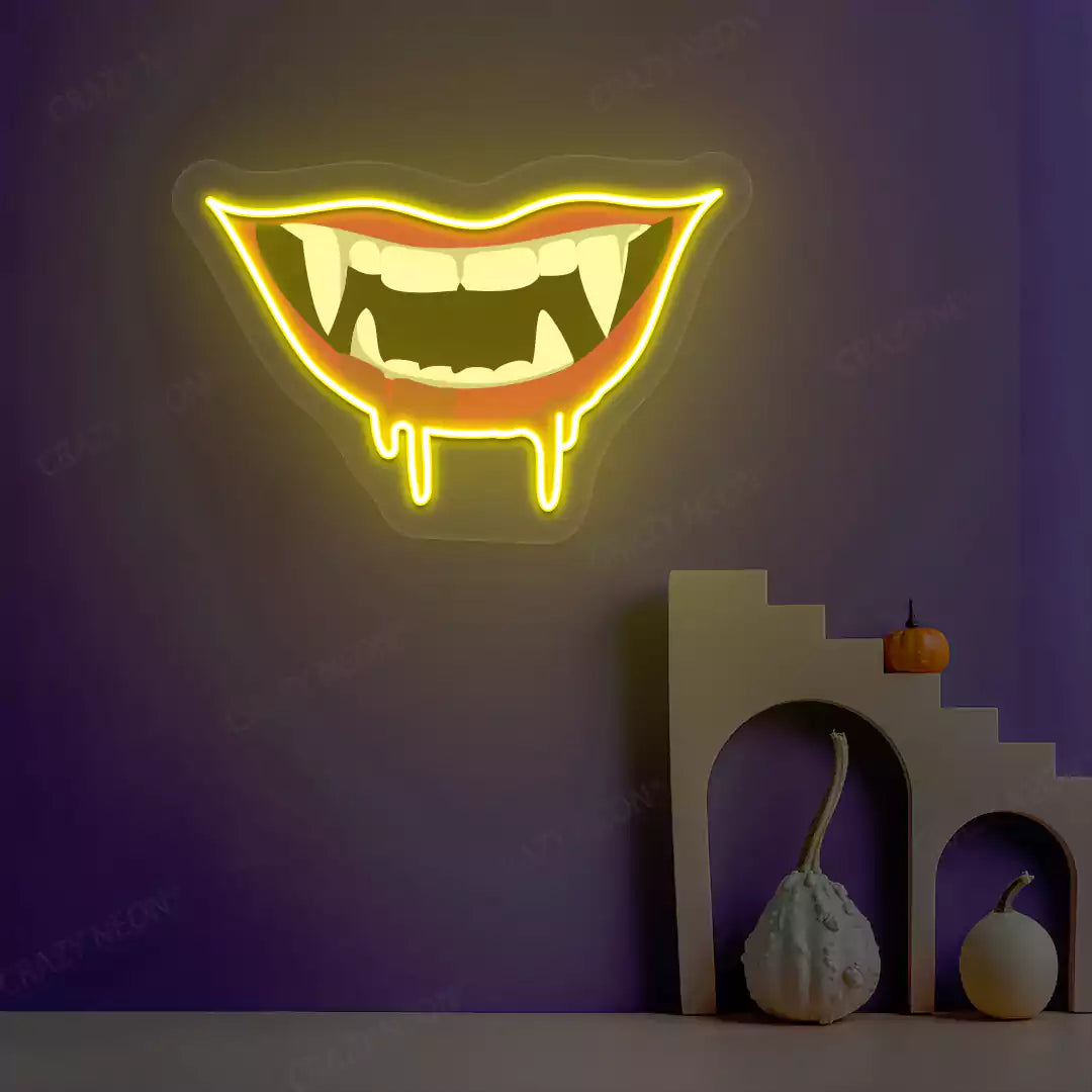 Dripping Vampire Smile Neon Artwork | Yellow