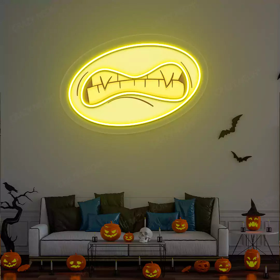 Grotesque Monster Mouth Neon Artwork | Yellow
