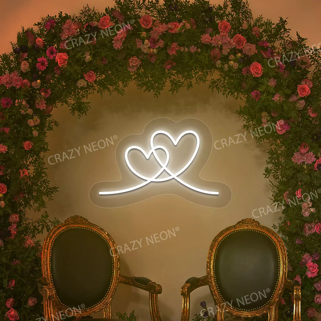 Two Hearts Neon Sign | White
