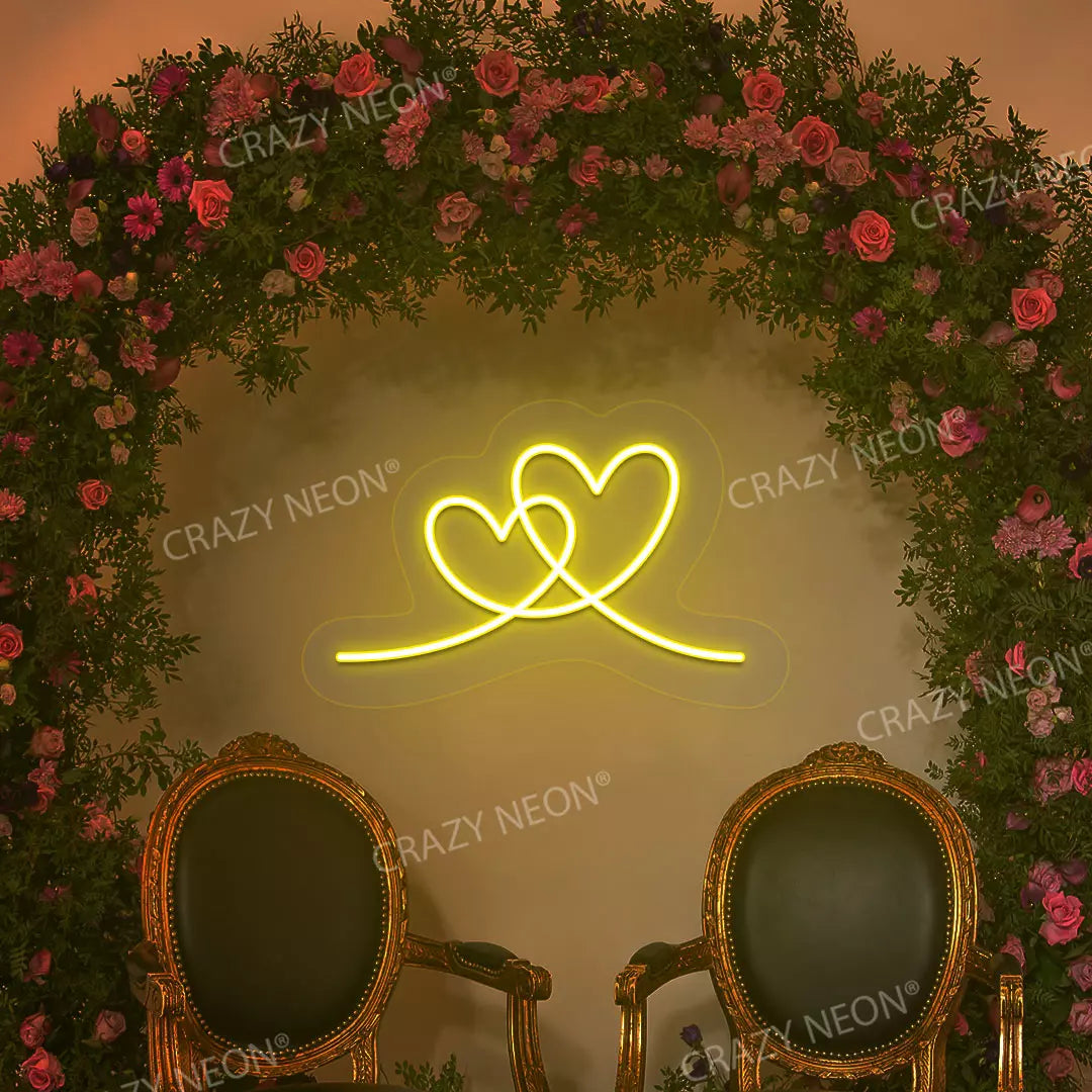 Two Hearts Neon Sign | yellow