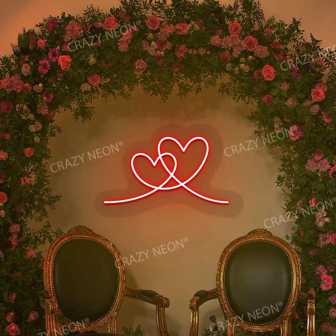 Two Hearts Neon Sign | Red