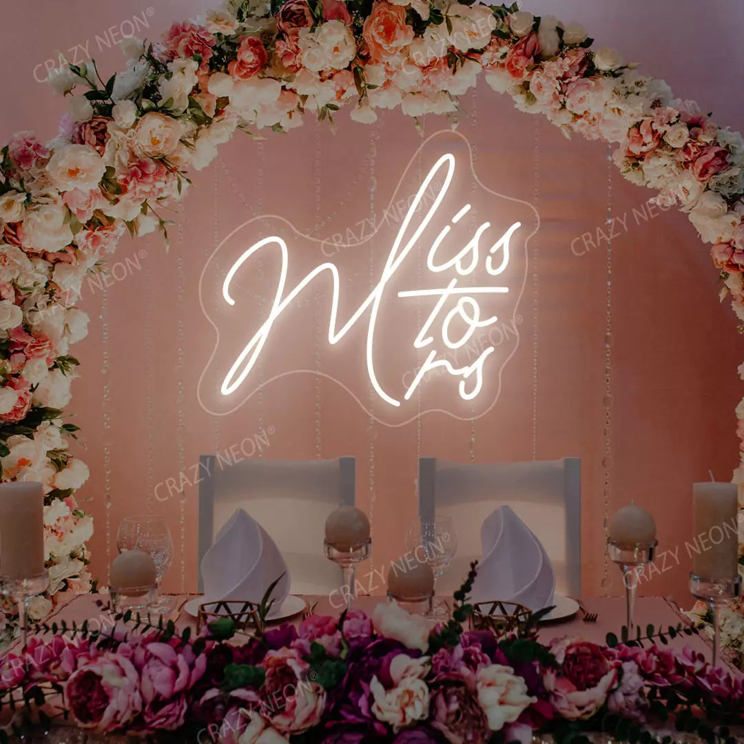 Miss To Mrs Neon Sign | White
