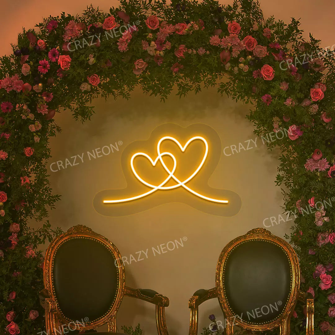Two Hearts Neon Sign | Orange