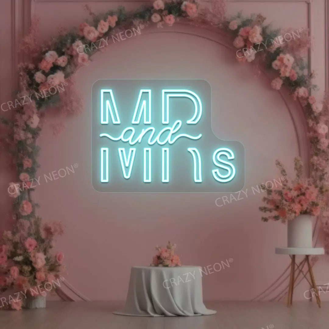 Mr And Mrs Neon Sign | Ice Blue