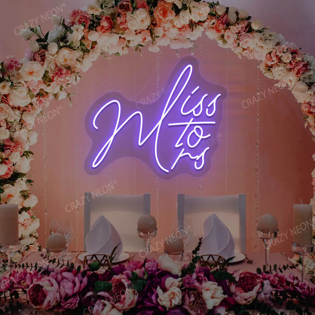 Miss To Mrs Neon Sign | Purple