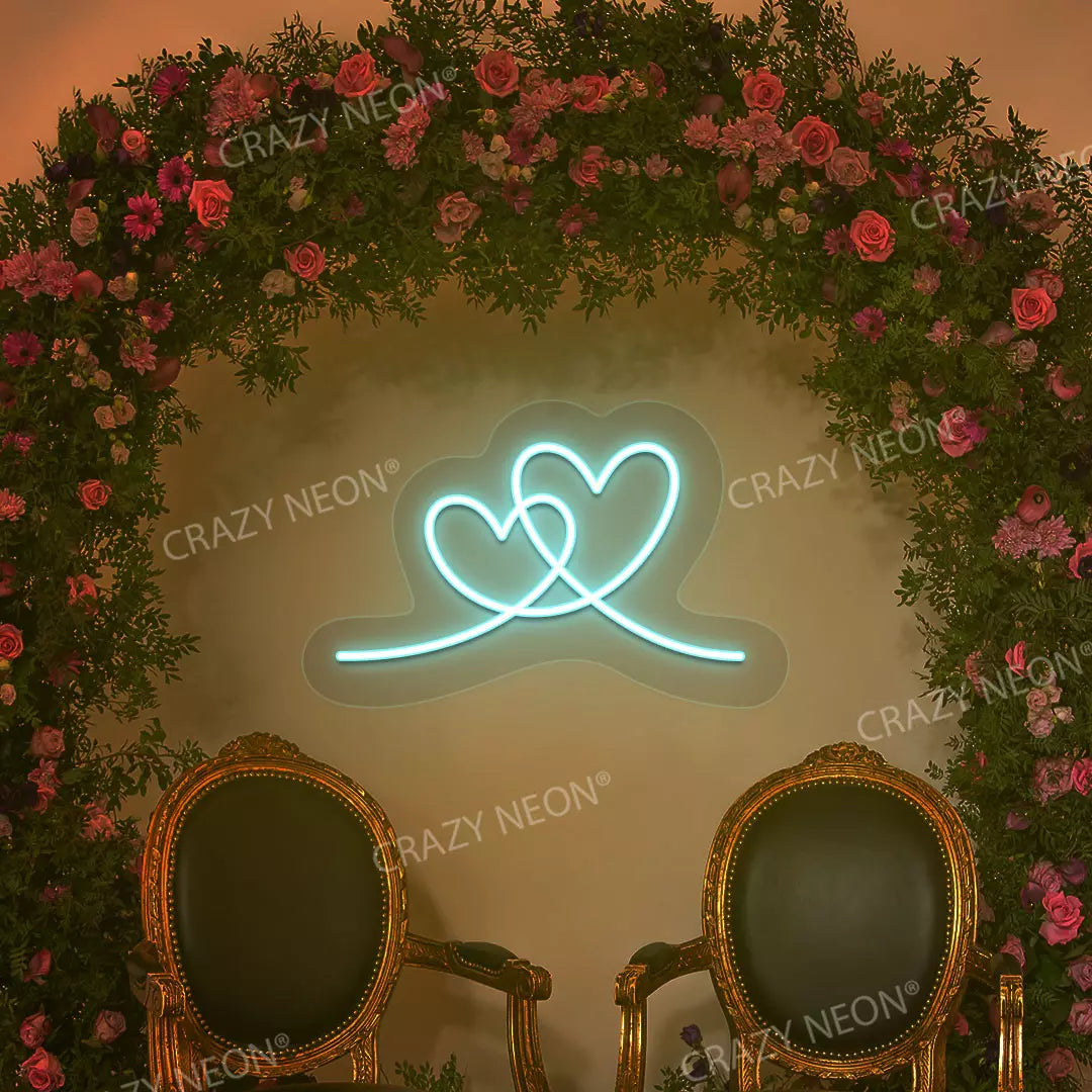 Two Hearts Neon Sign | Ice Blue