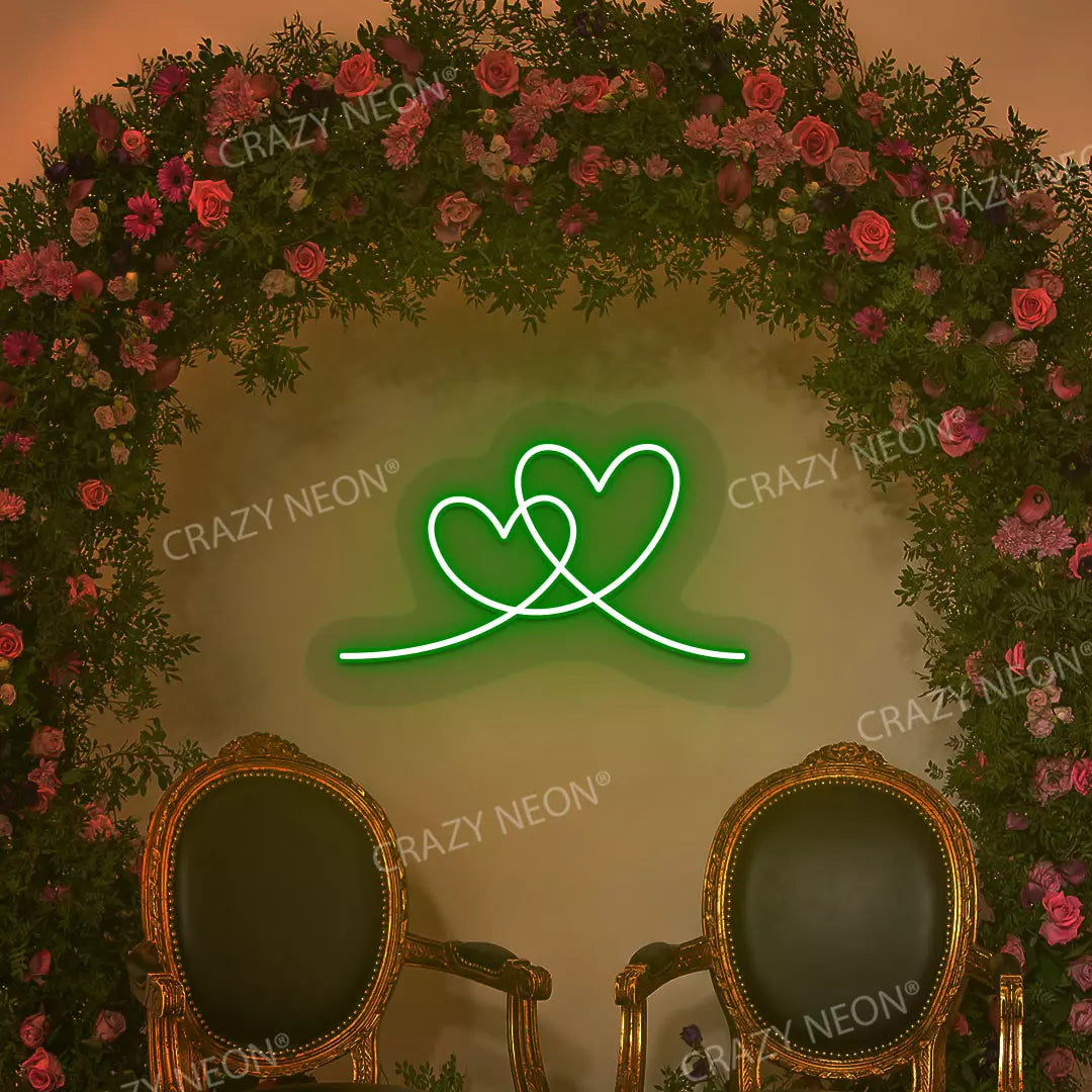 Two Hearts Neon Sign | Green