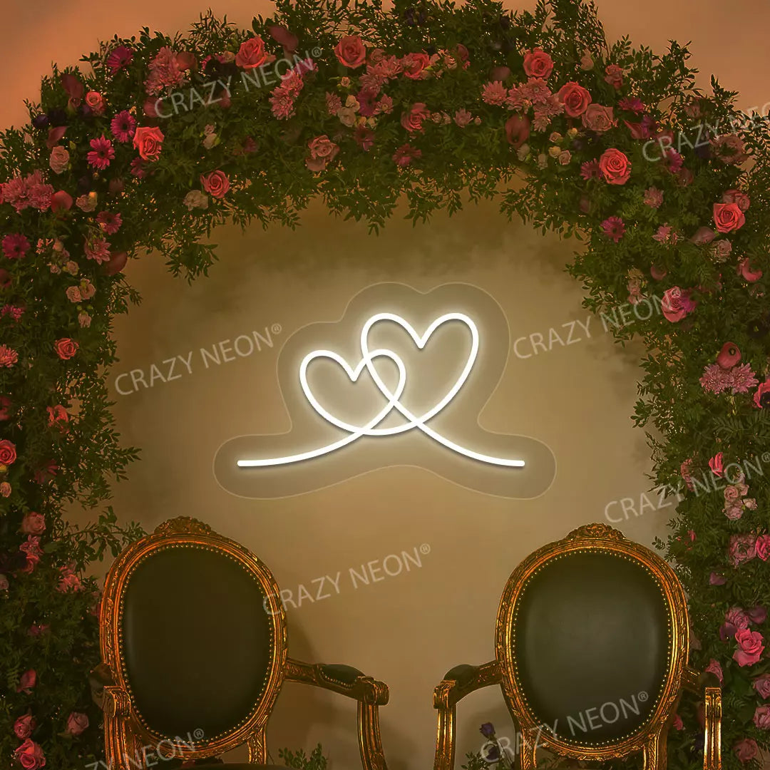 Two Hearts Neon Sign | Warm White