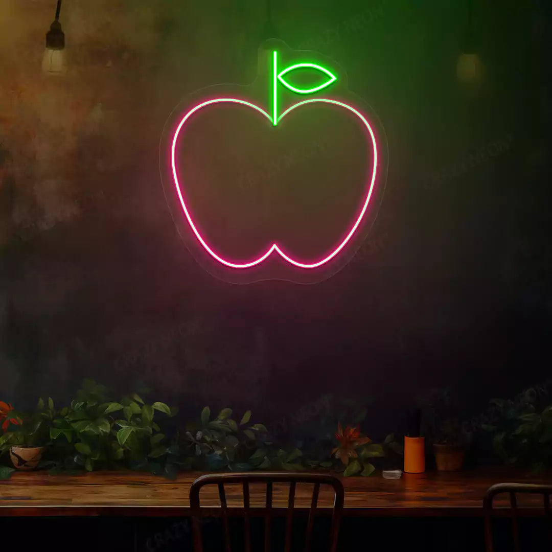 Apple neon sign in pink and green