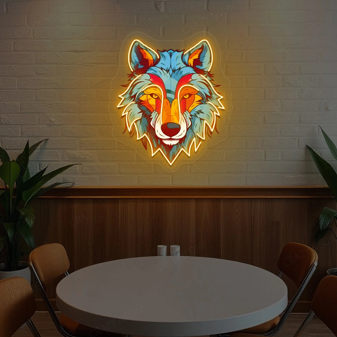 wolf head Artwork Neon Sign | Orange