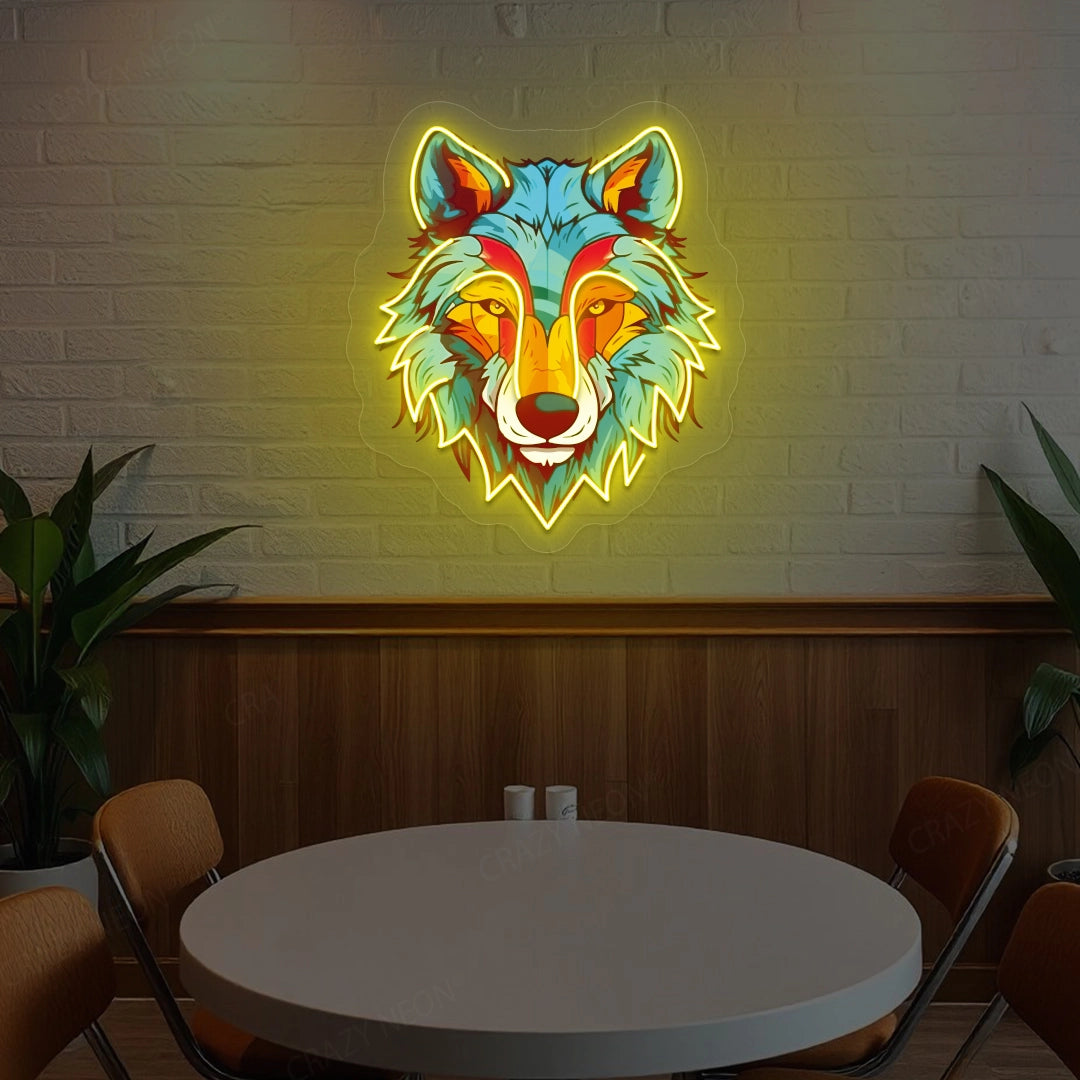 wolf head Artwork Neon Sign | yellow