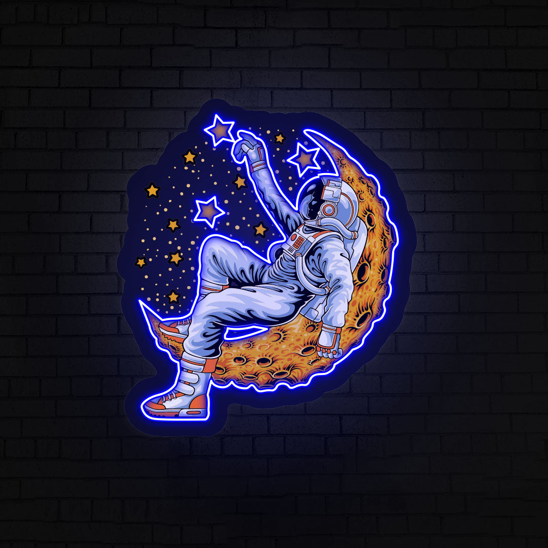 Astronaut On Moon Neon Artwork | Blue