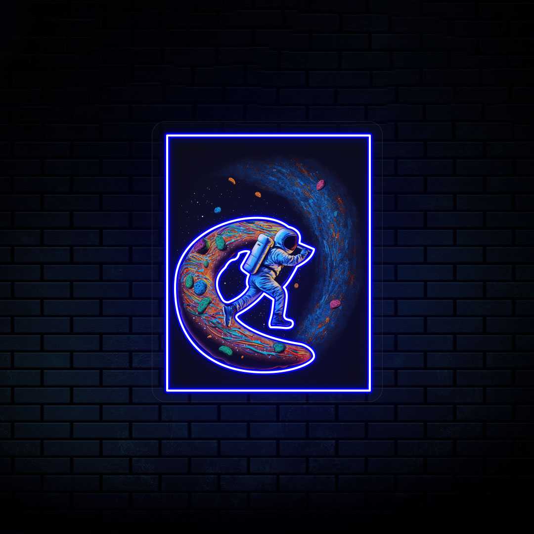 Astronaut On Donut Neon Artwork | Blue