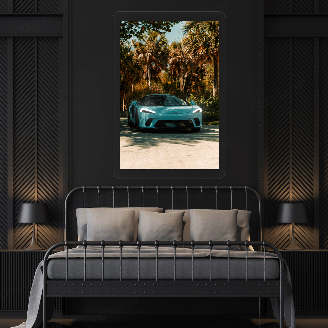 Mc Gt Blue Supercar Neon Artwork | White