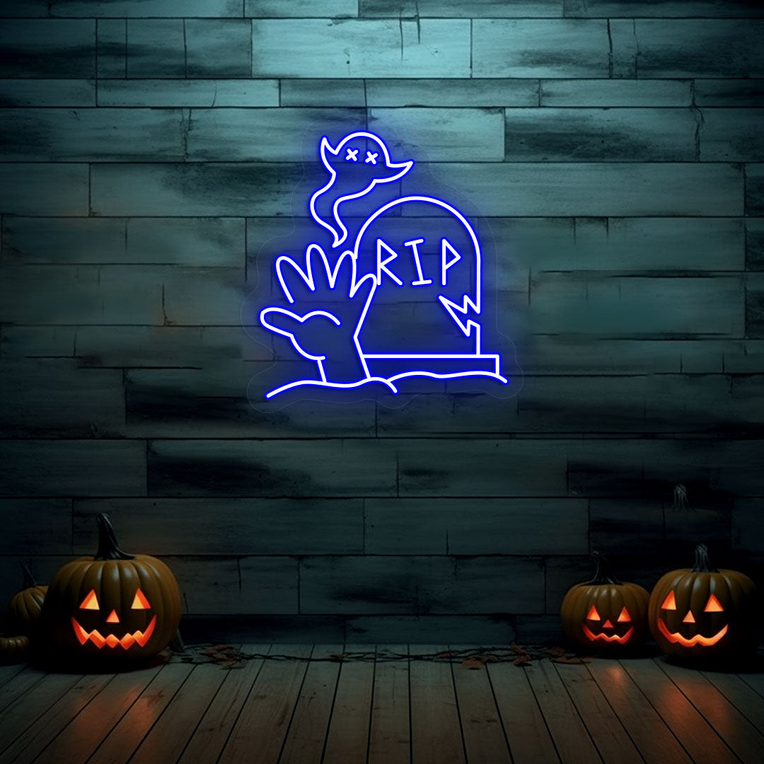 Graveyard RIP Tombstone Neon Sign | Blue
