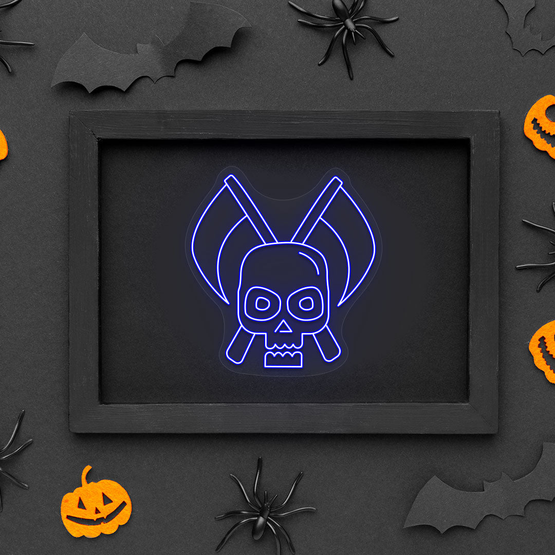 Skull With Scythe Neon Sign | Blue