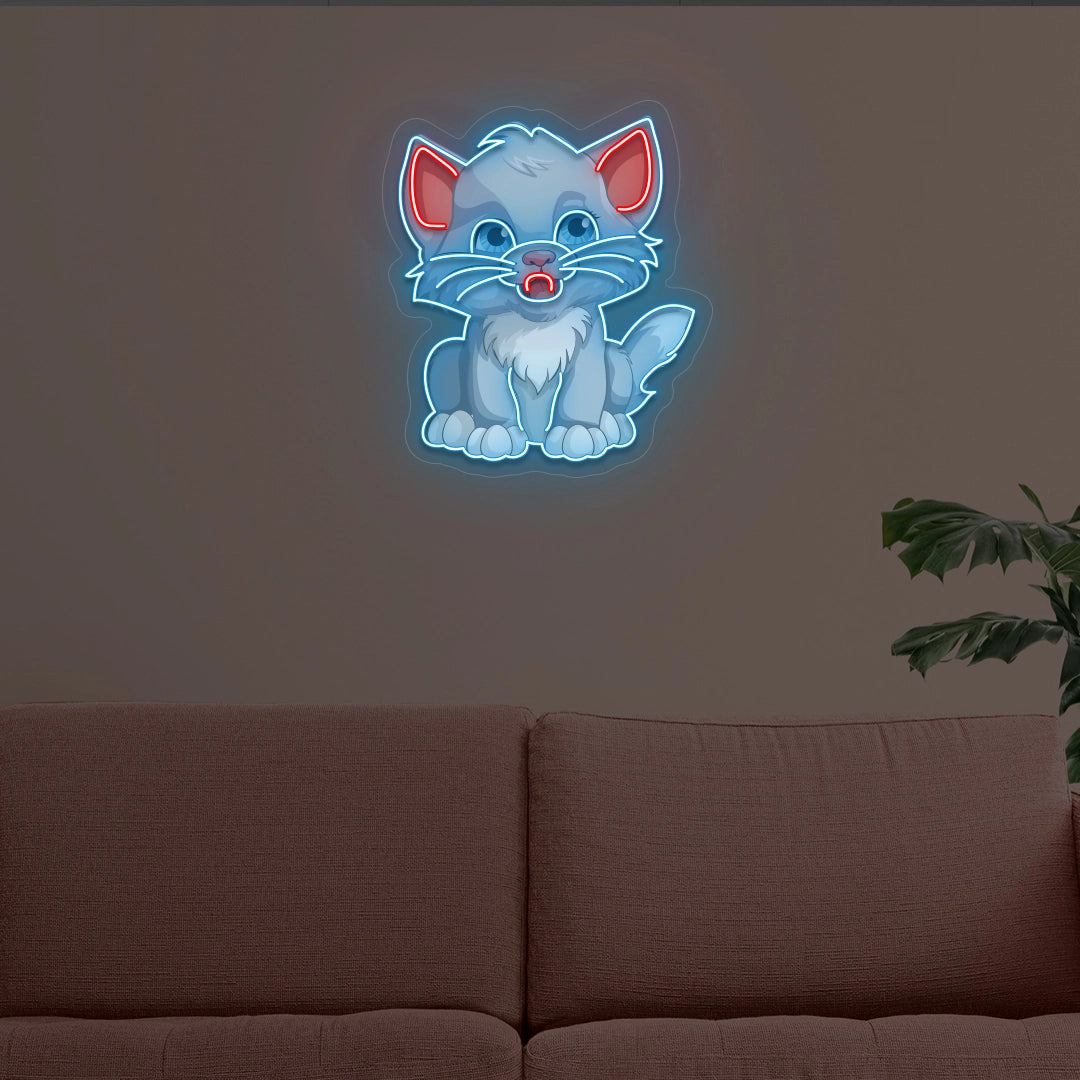 Cute Kitten Artwork Neon Sign