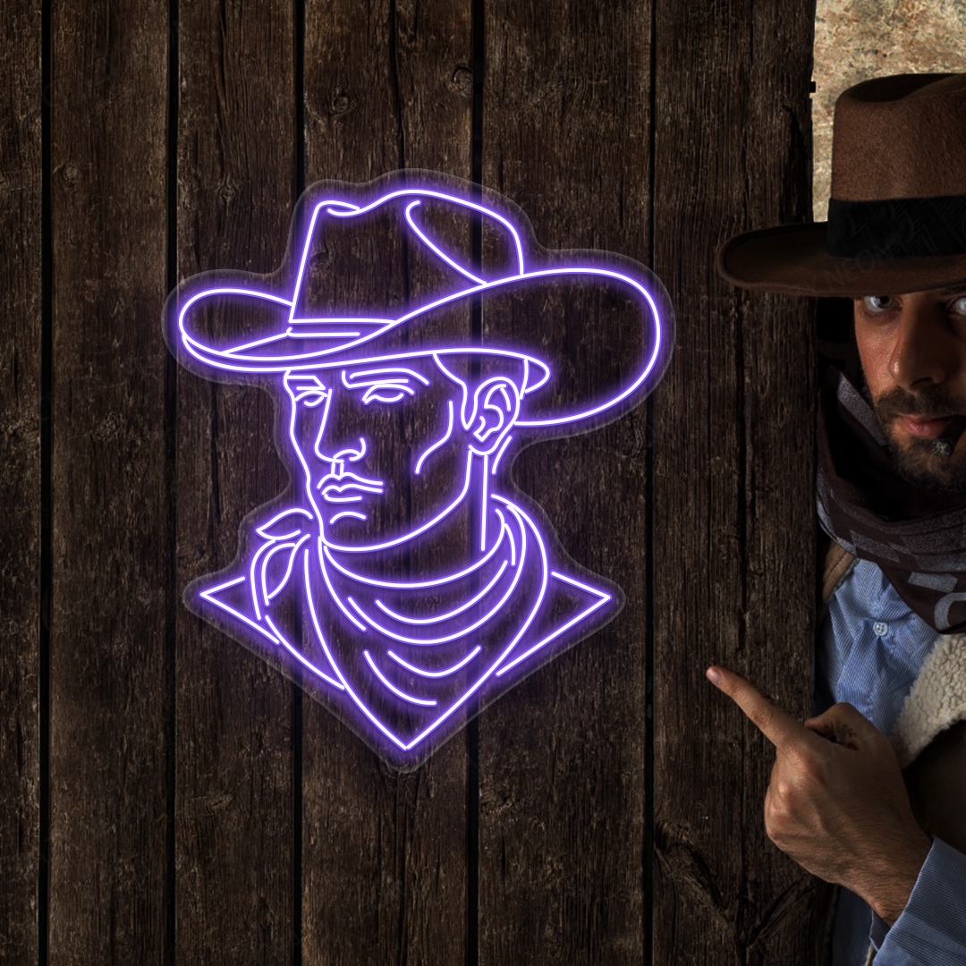Hat Brim Cowboy Neon Sign | Purple
