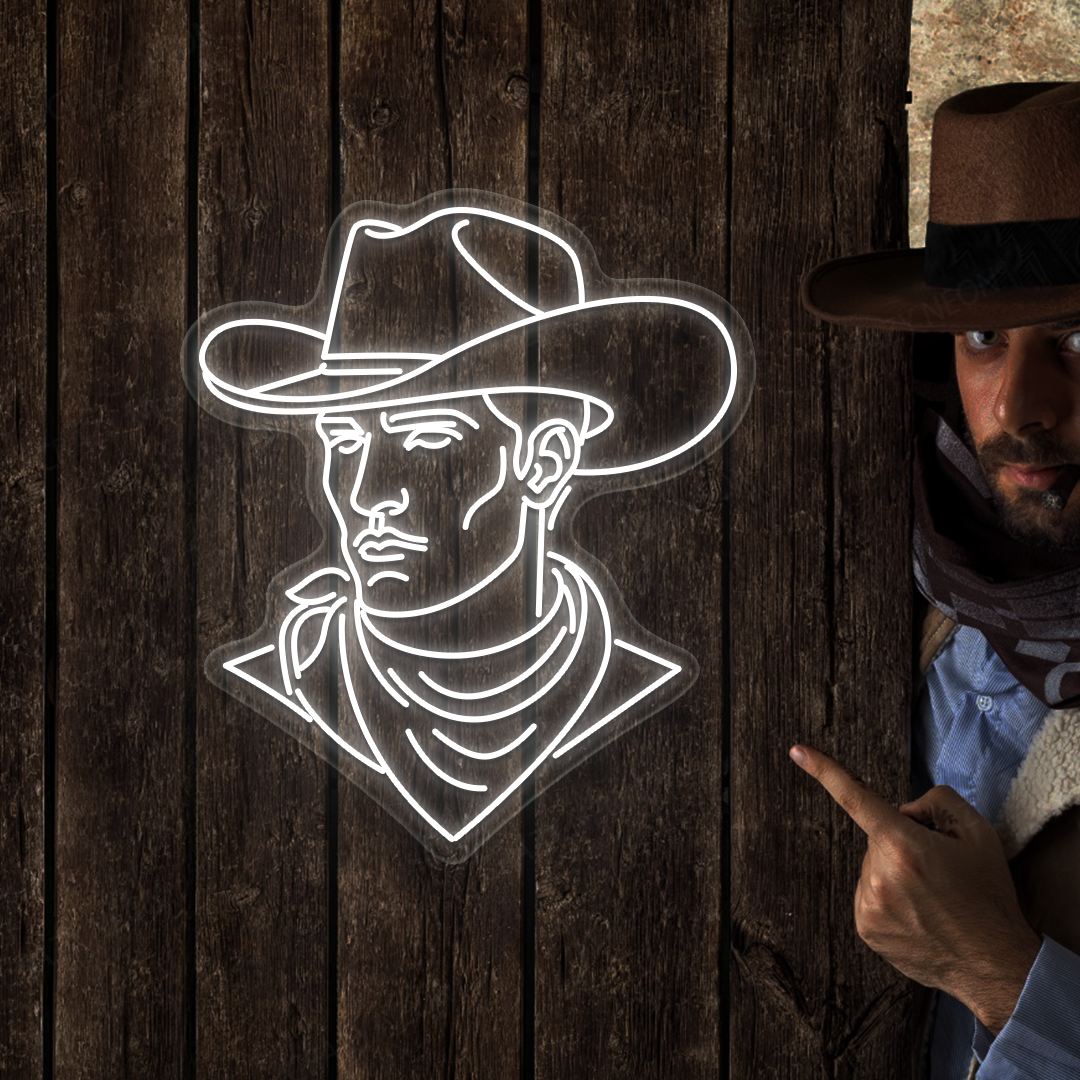 Hat Brim Cowboy Neon Sign | White