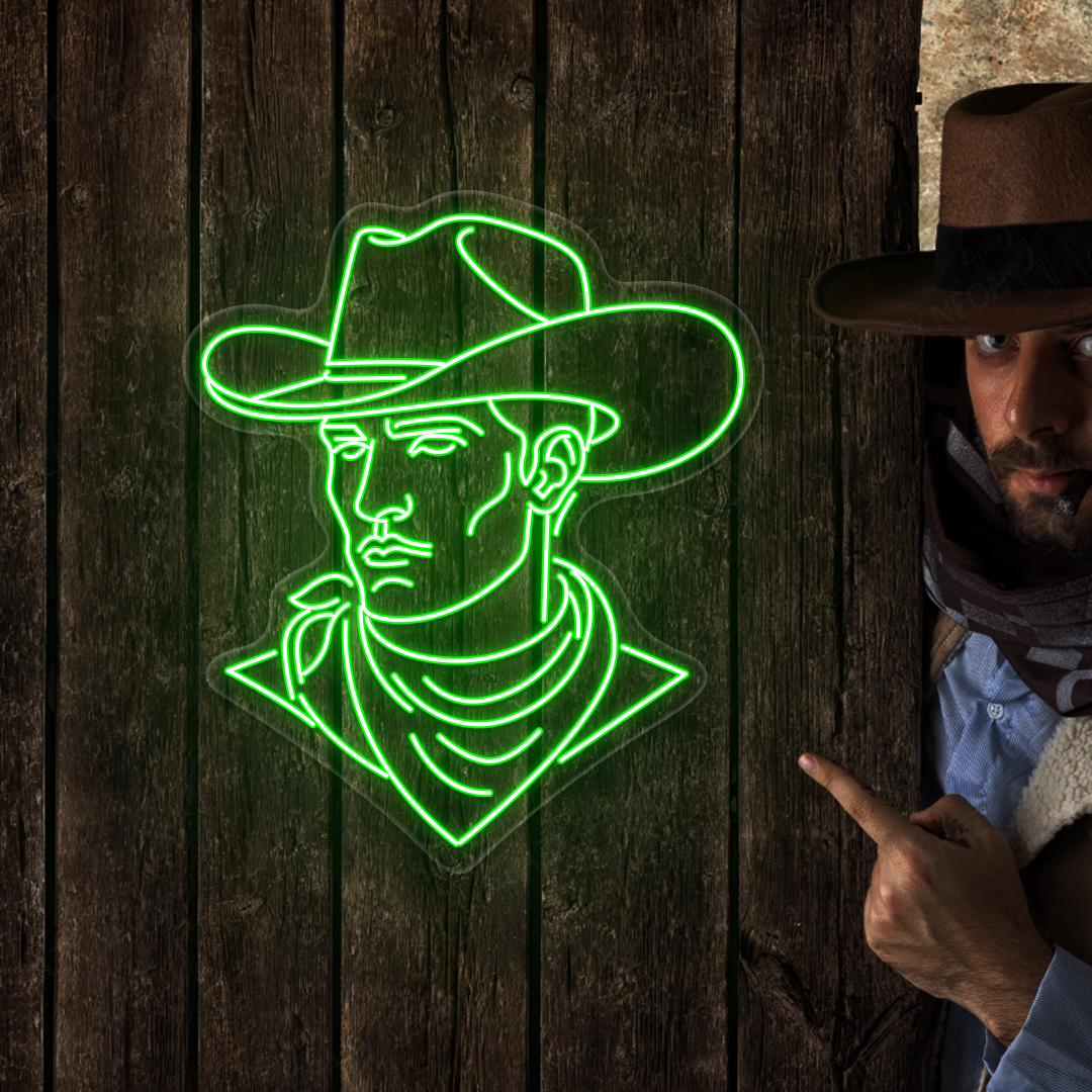 Hat Brim Cowboy Neon Sign | Green