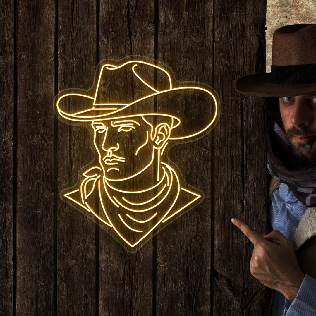 Hat Brim Cowboy Neon Sign | Orange
