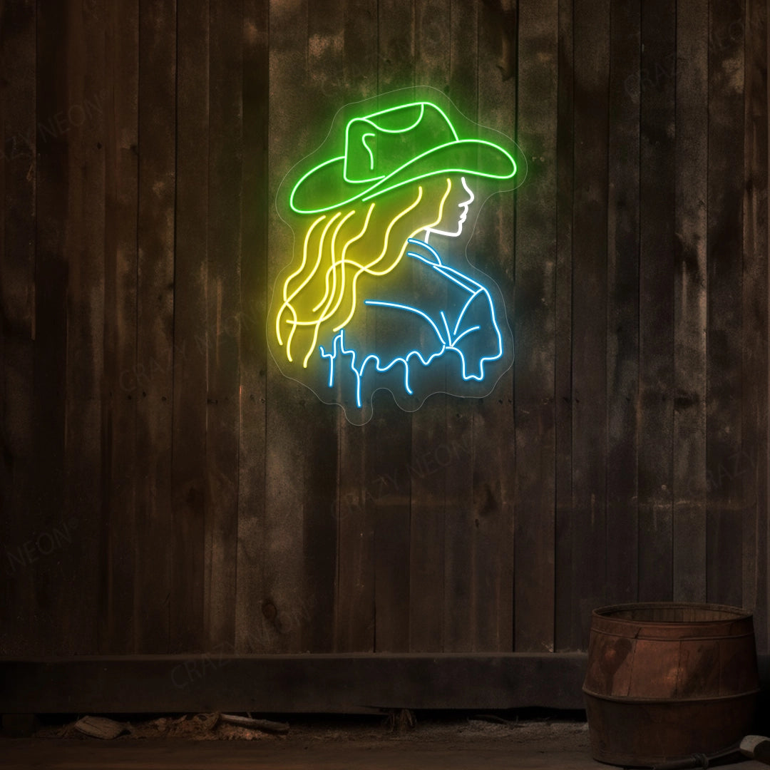 Hat Brim Cowboy Neon Sign | Green
