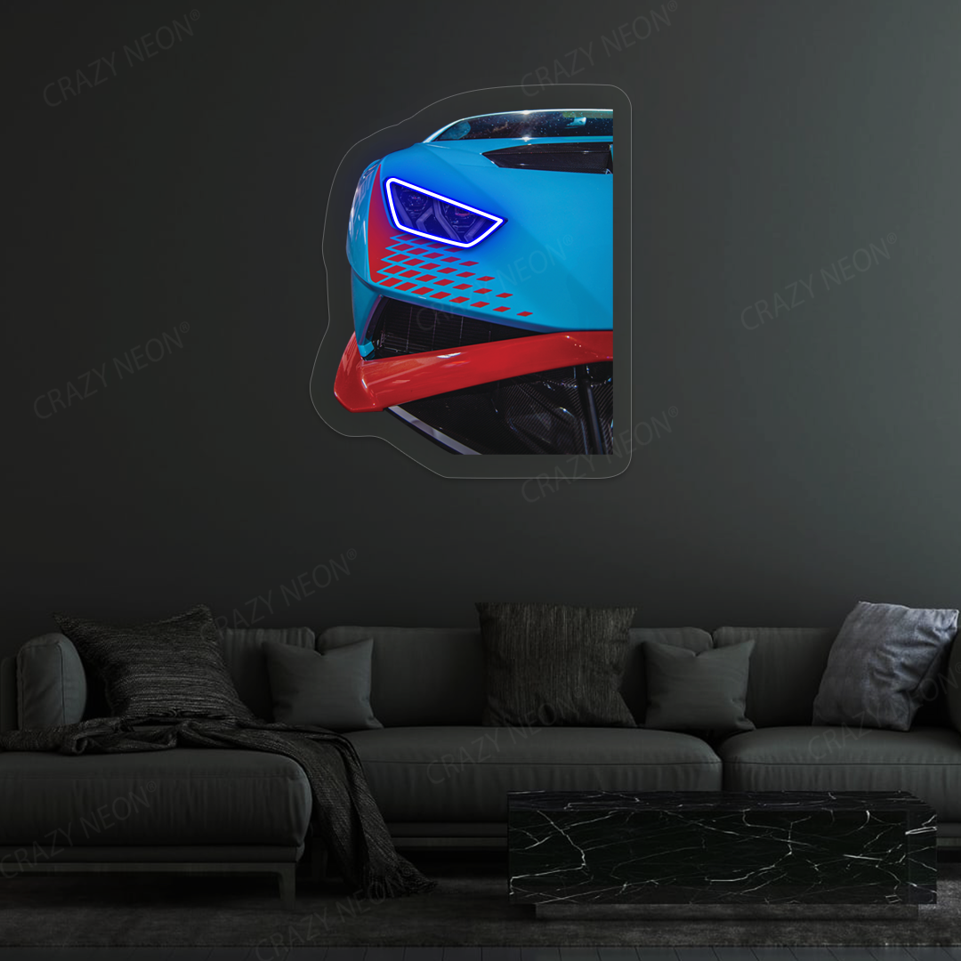 Lambo HuracƔn STO Headlight Neon Artwork | Blue