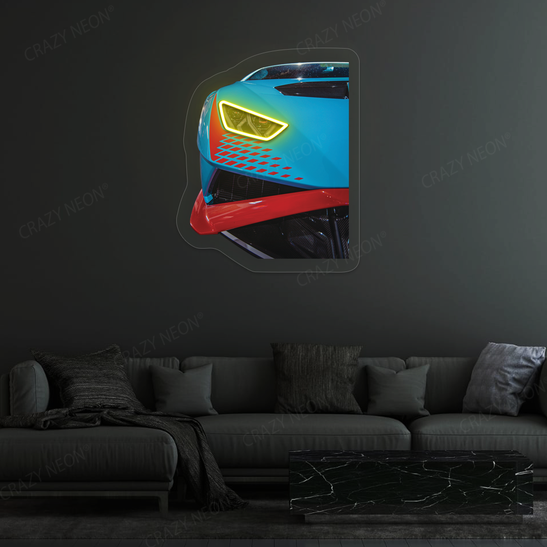 Lambo Huracán STO Headlight Neon Artwork | Yellow