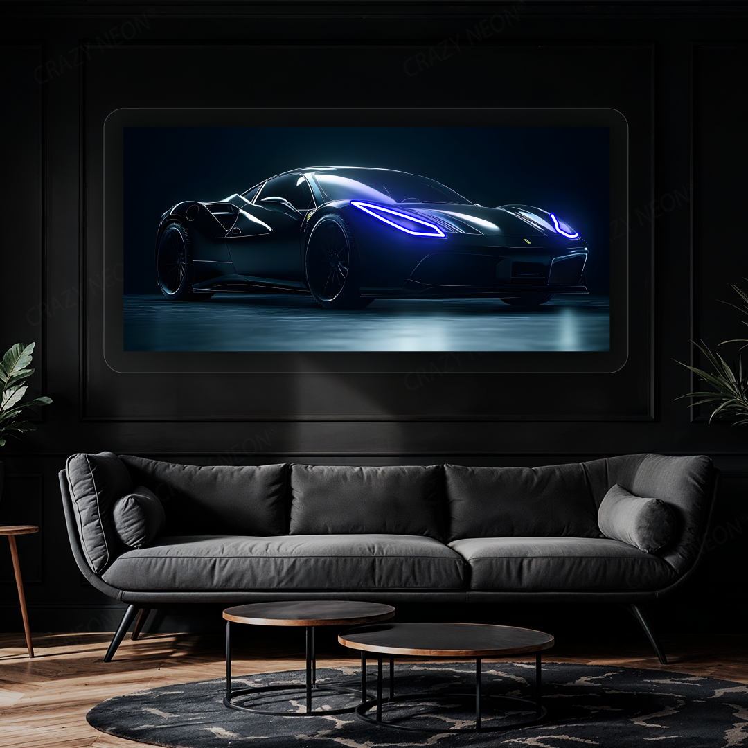 F8 Tributo Supercar Neon Artwork | Blue