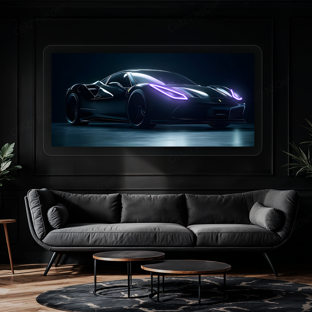 F8 Tributo Supercar Neon Artwork | Purple