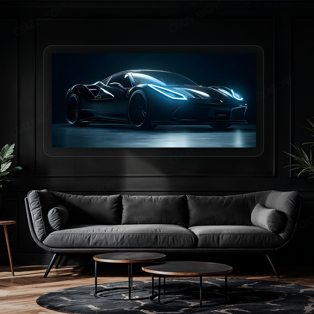 F8 Tributo Supercar Neon Artwork | Iceblue