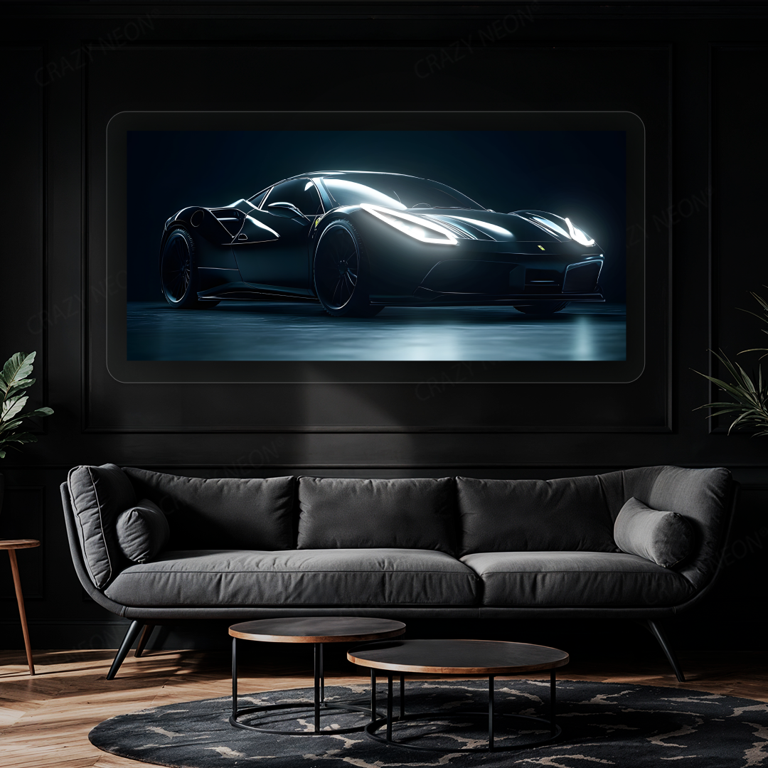 F8 Tributo Supercar Neon Artwork | White