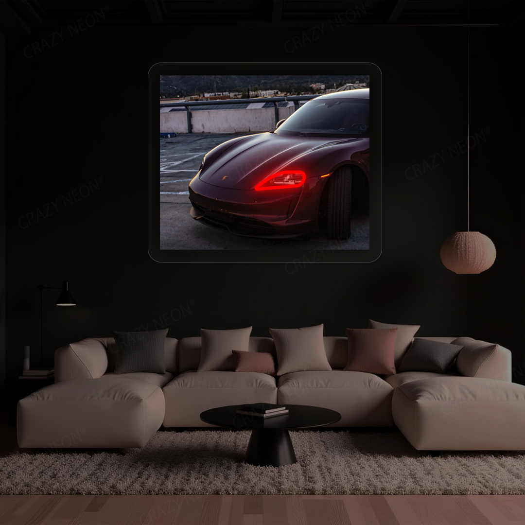 Taycan Headlight Neon Artwork | Red