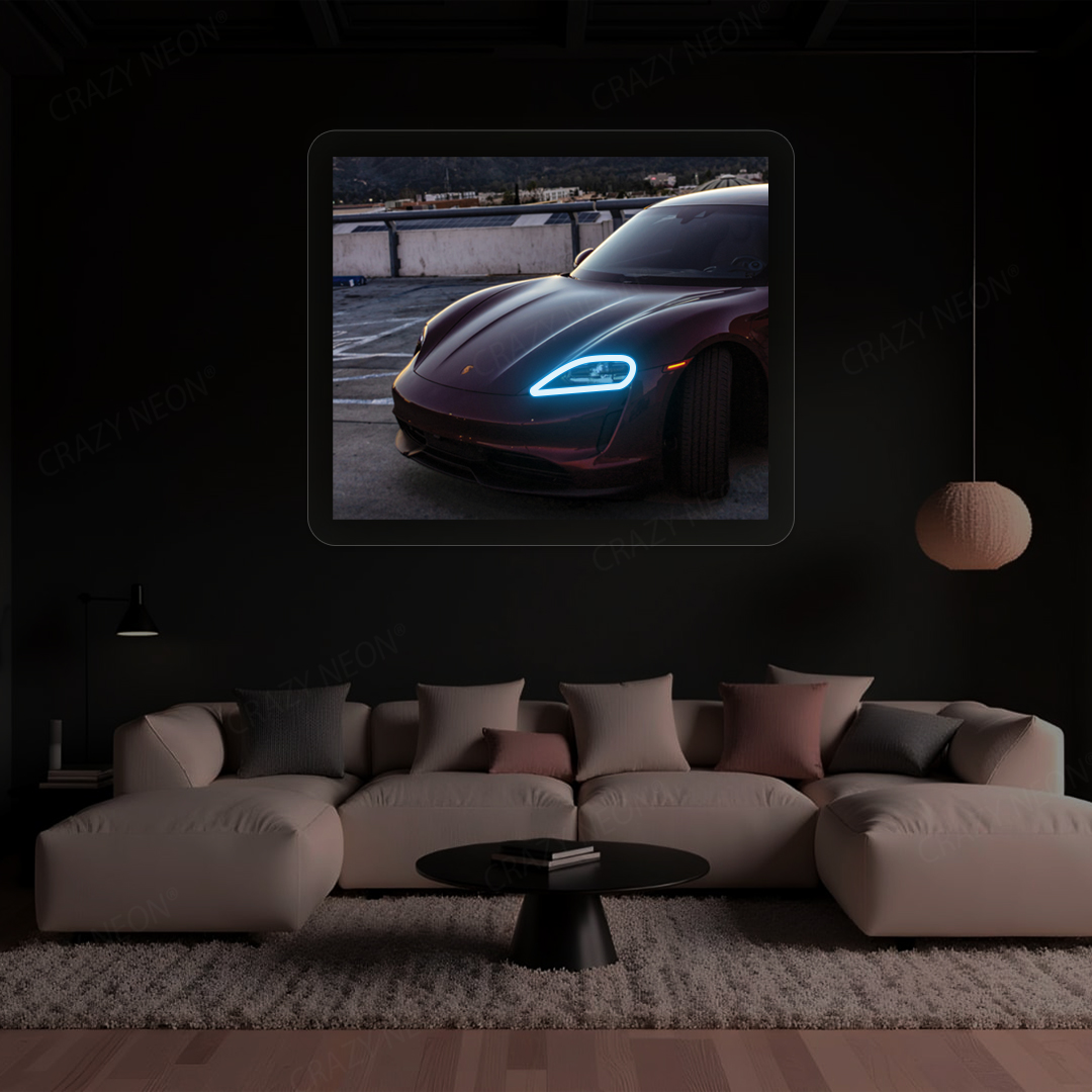 Taycan Headlight Neon Artwork | Iceblue
