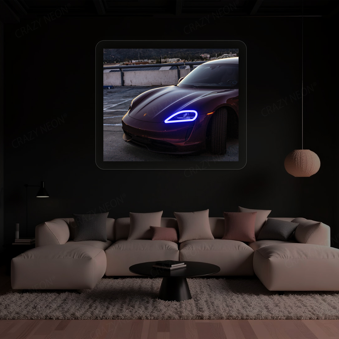 Taycan Headlight Neon Artwork | Blue
