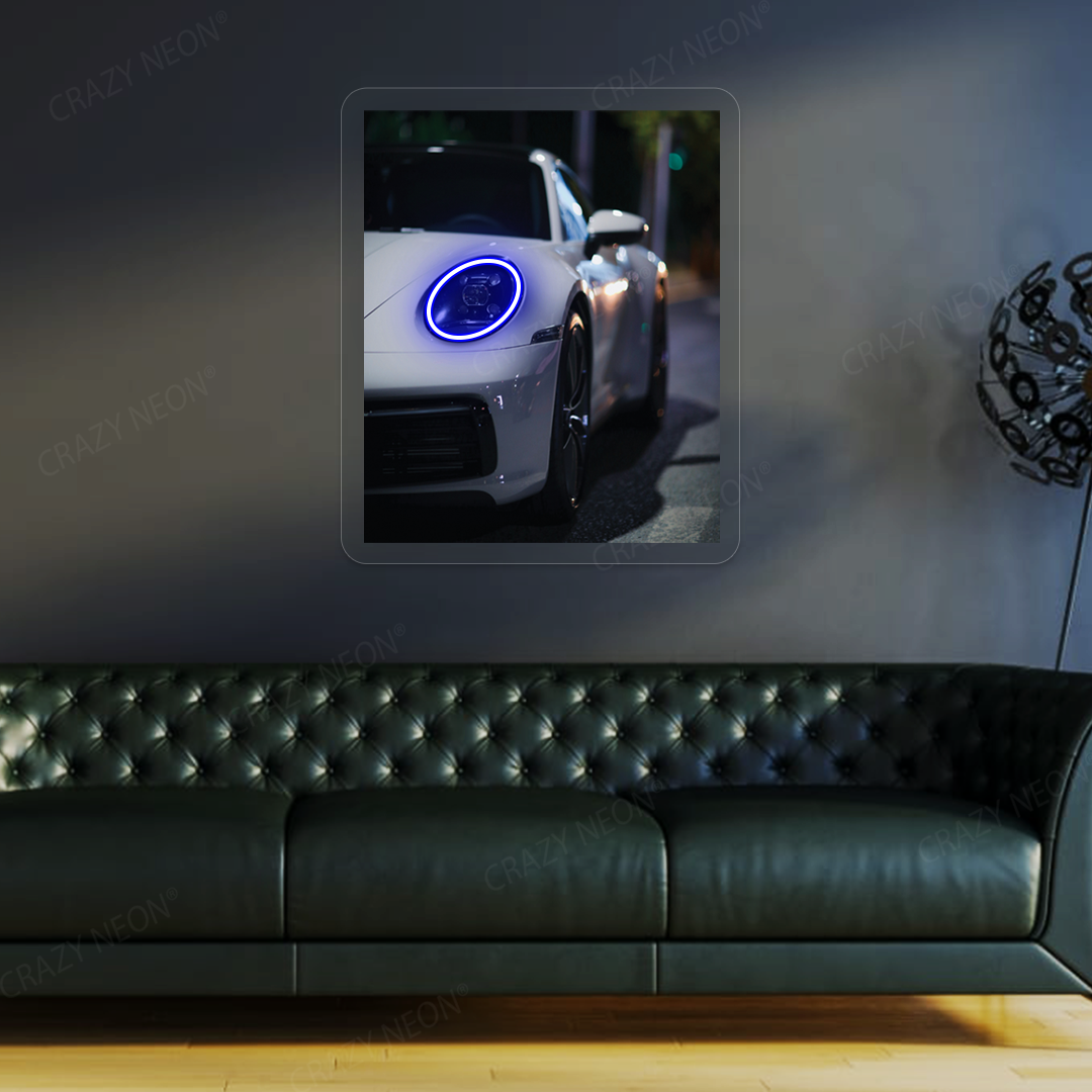 911 Supercar Headlight Neon Artwork | Blue