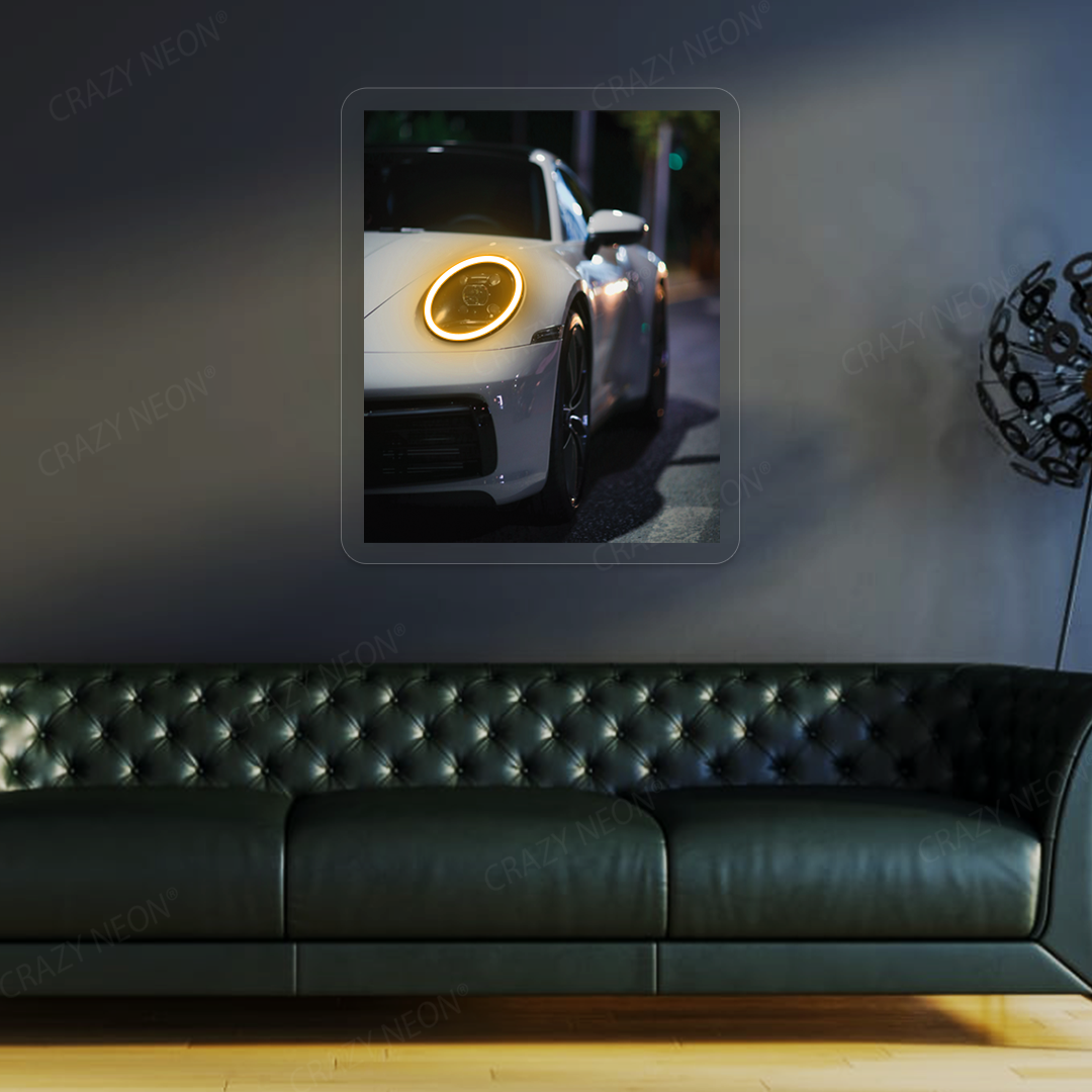 911 Supercar Headlight Neon Artwork | Orange