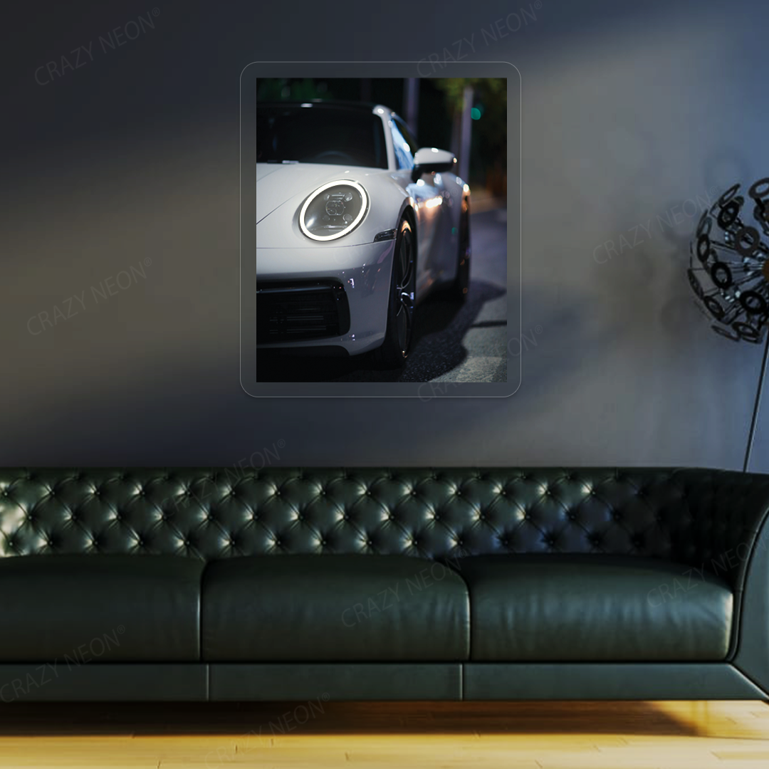 911 Supercar Headlight Neon Artwork | Warmwhite