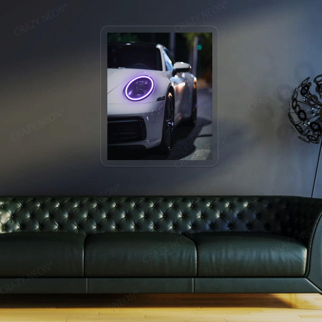 911 Supercar Headlight Neon Artwork | Purple