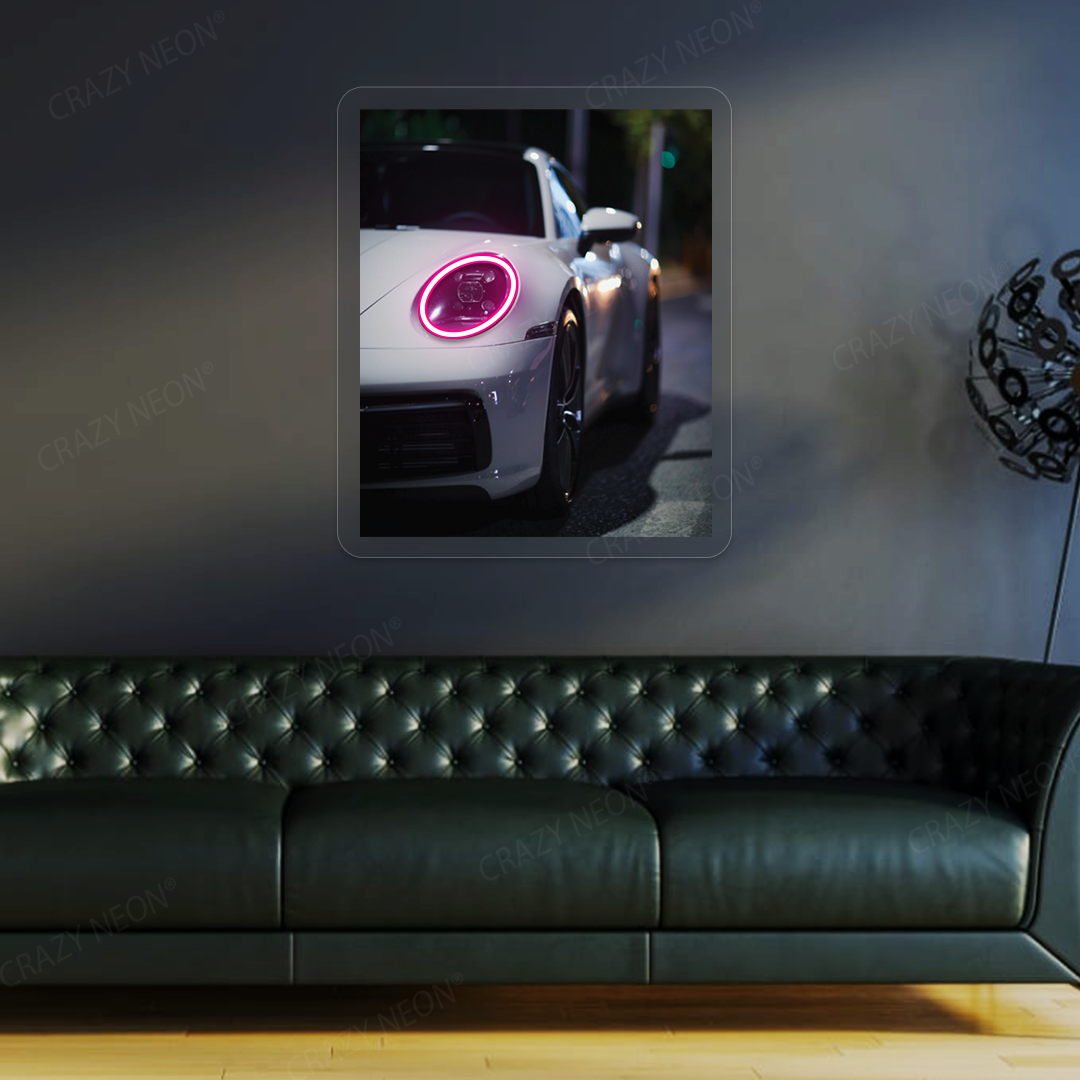 911 Supercar Headlight Neon Artwork | Pink