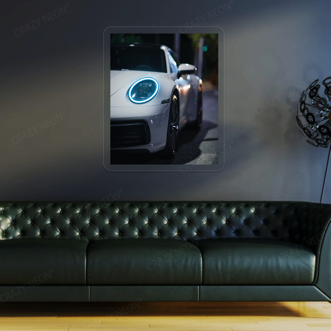 911 Supercar Headlight Neon Artwork | Iceblue