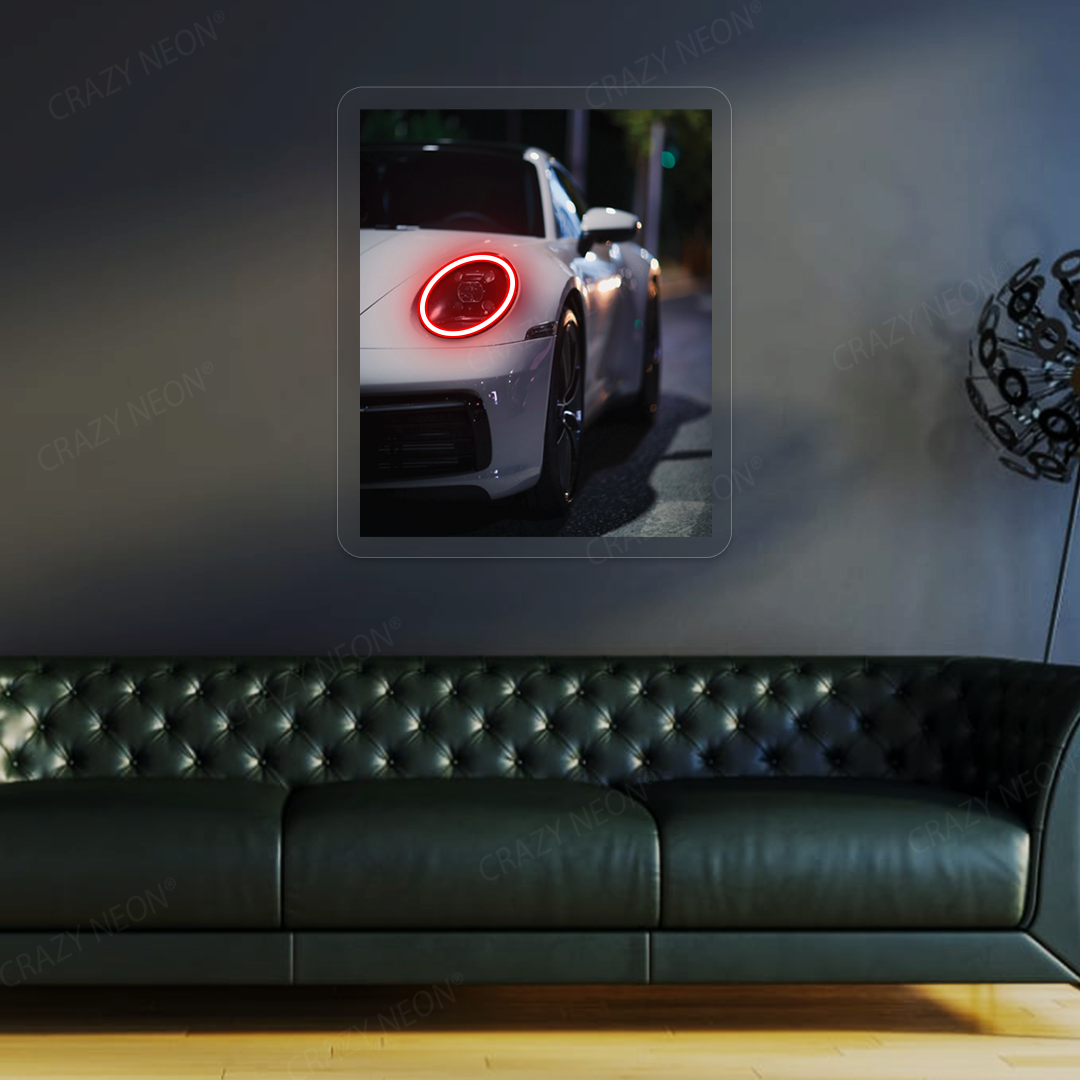 911 Supercar Headlight Neon Artwork | Red