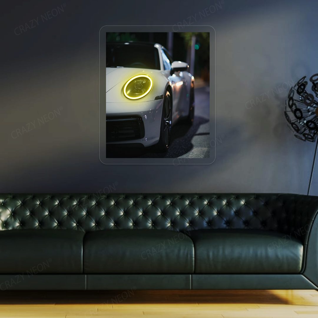 911 Supercar Headlight Neon Artwork | Yellow